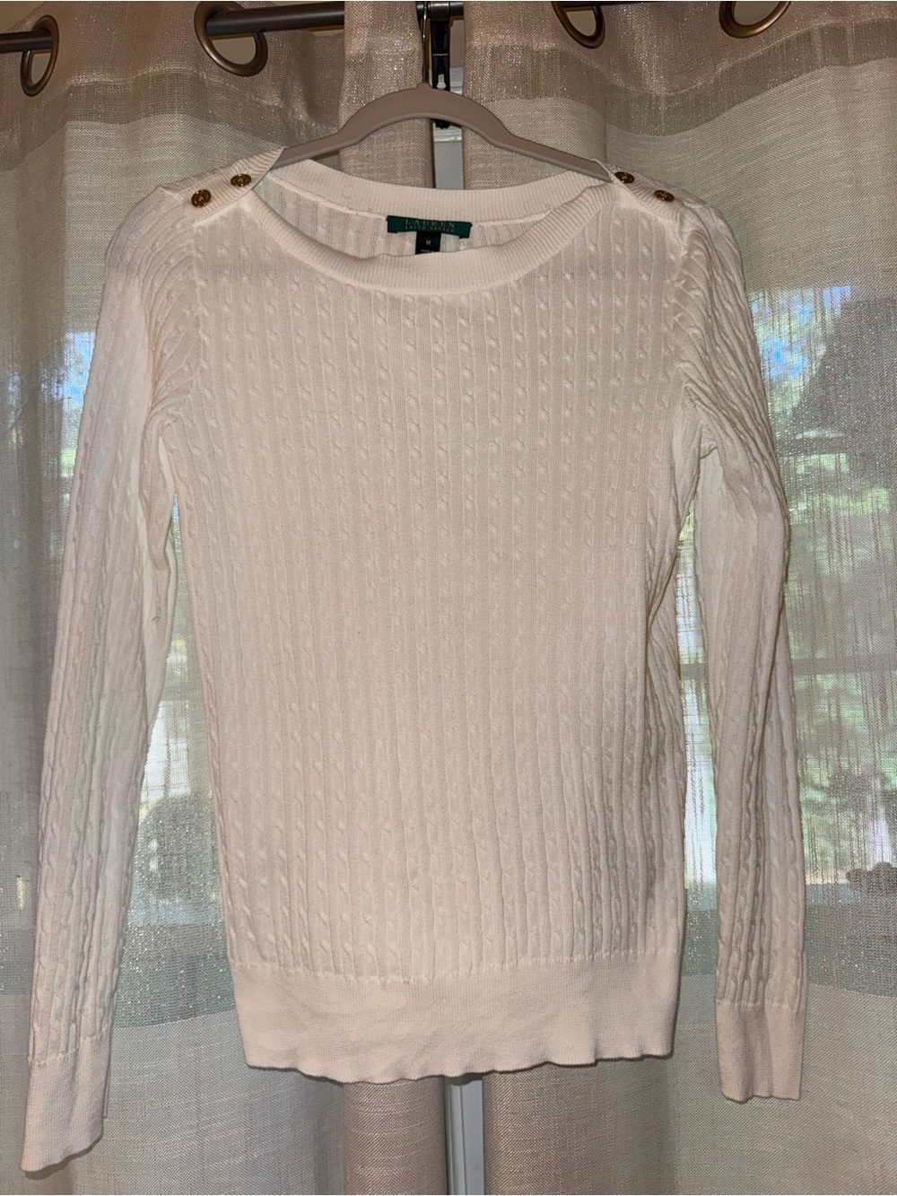Lauren Ralph Lauren Button-Trim Cable-Knit Sweater White Size Medium